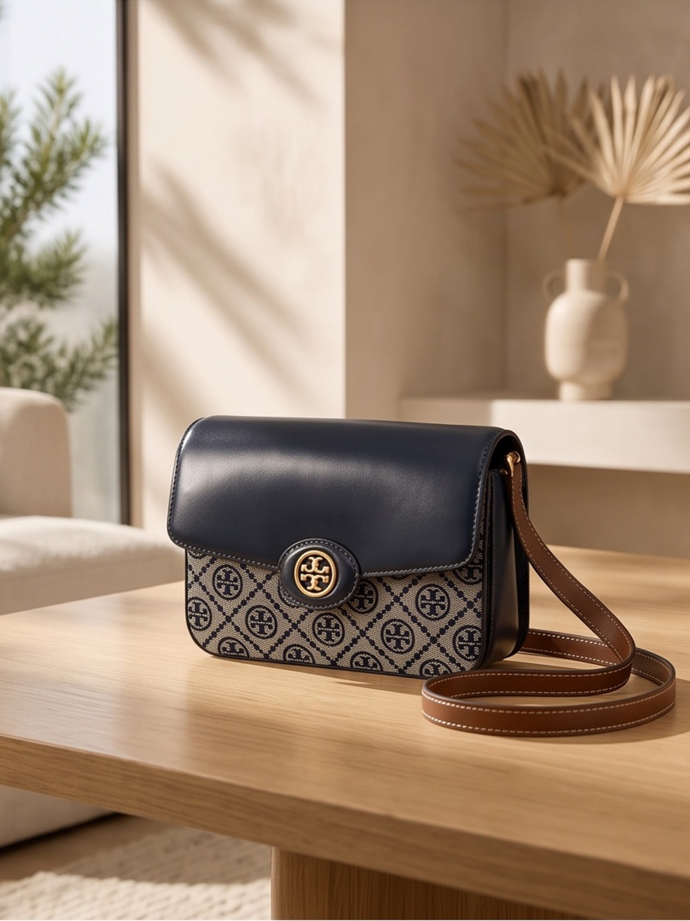 Tory Burch
T Monogram Robinson Blue and Beige Logo Crossbody